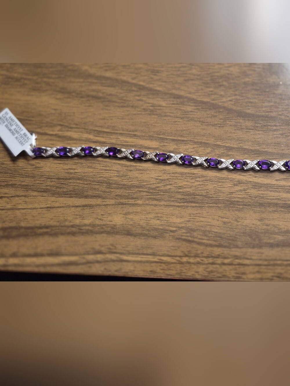 GENUINE...Sterling Silver Amethyst & Diamond Accent Bracelet. NEW WITH TAG!! - Picture 2 of 6